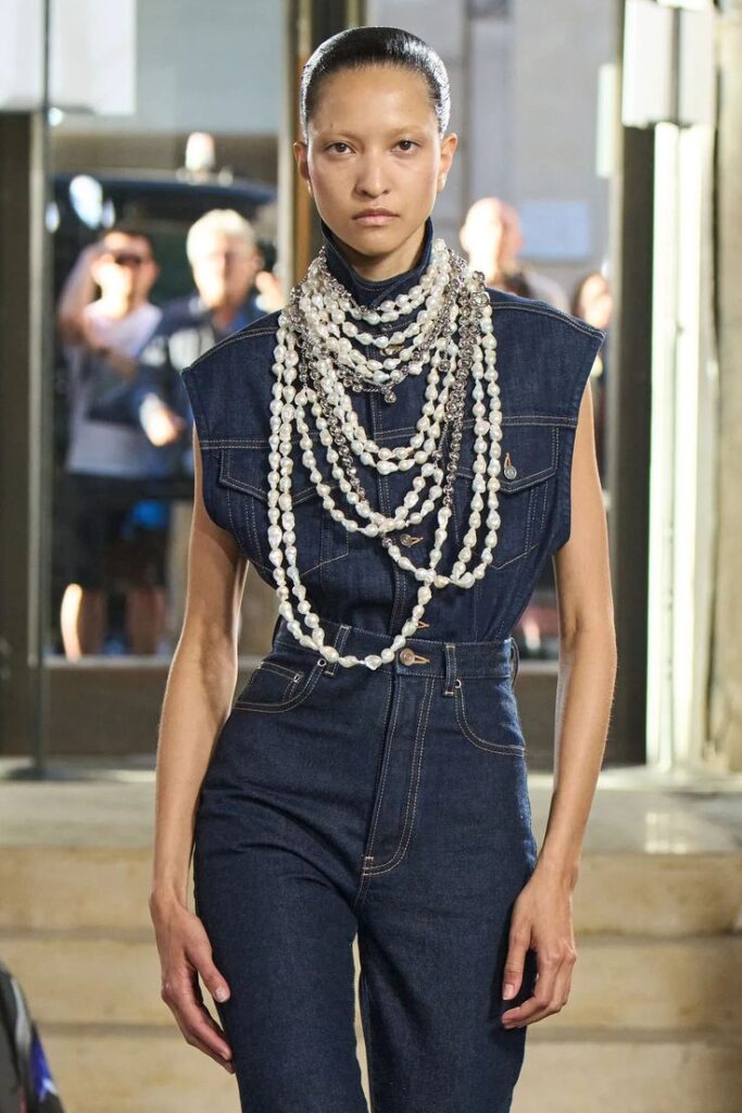 polles perles, total denim, canadian tuxedo, Alaïa